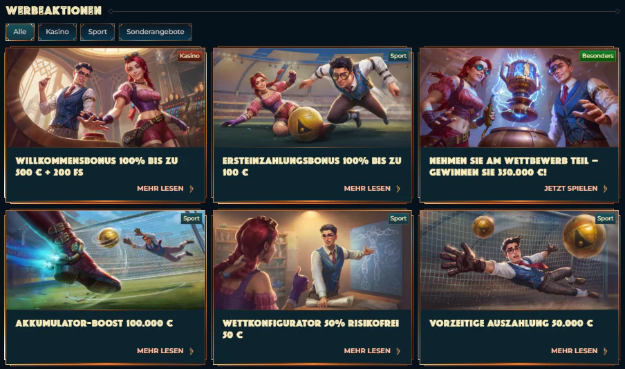 Monsterwin Werbeaktionen mit Casino-Boni, Sportangeboten und Wettbewerben