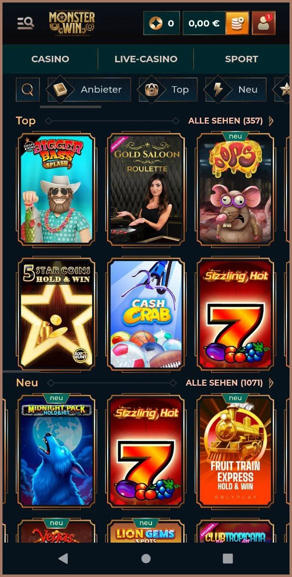 Alle Slotspiele auf einen Blick bei Monsterwin