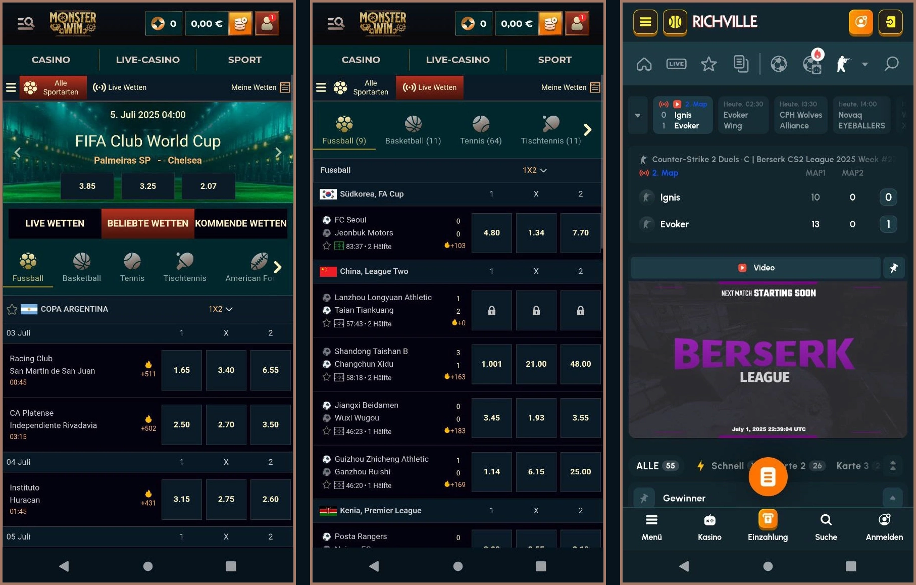 Pre-Match Sportwetten bei Monsterwin