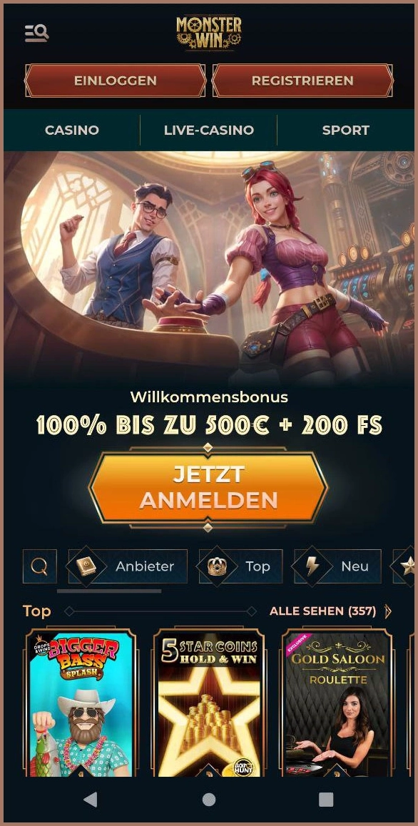Übersicht der Monsterwin-Hauptseite