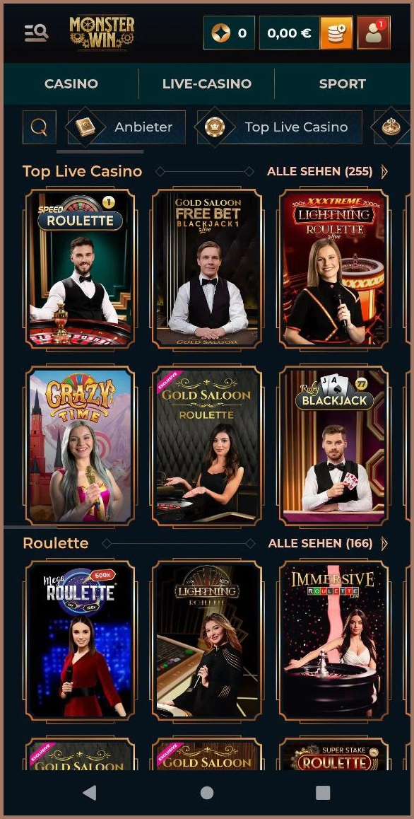 Top Live Casino Spiele bei Monsterwin entdecken