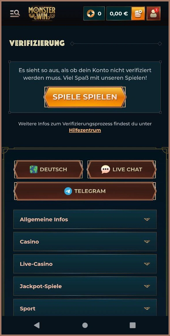 Monsterwin Verifizierung – Dokument hochladen zur Kontobestätigung