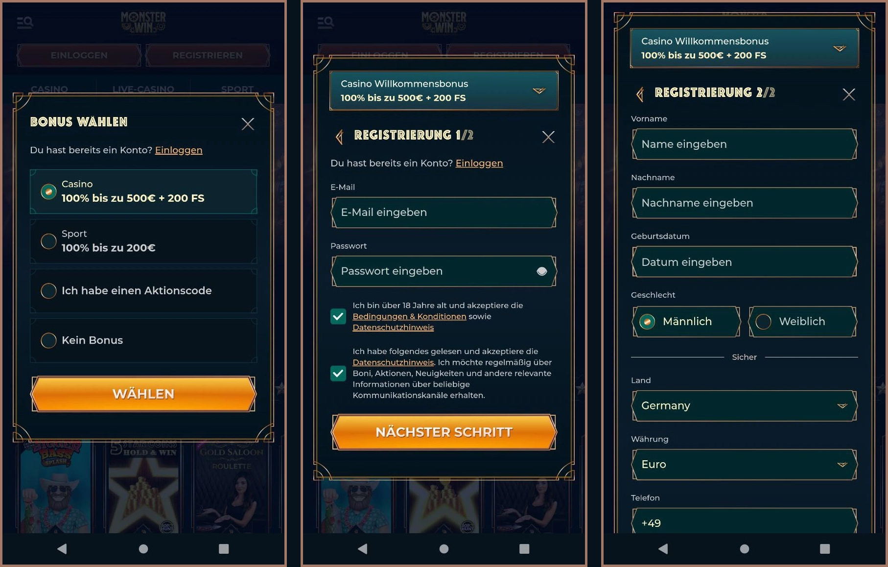Schnellregistrierung für neue Spieler starten
